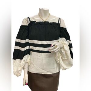 TOV Holy NWT Black and White Off-Shoulder Blouse Size XL